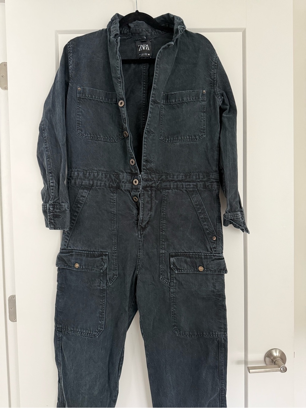 Zara Charcoal Gray Utility Jumpsuit with Cargo Pockets